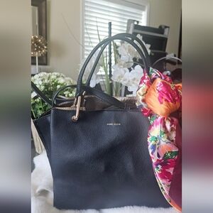Anne Klein Black Tote with Floral Scarf